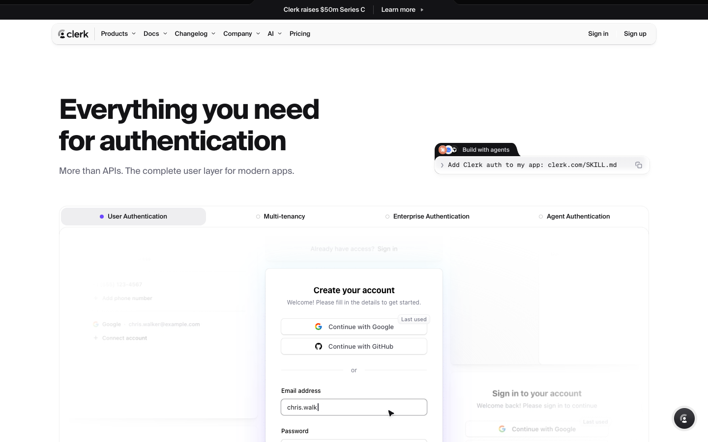 Screenshot of Clerk