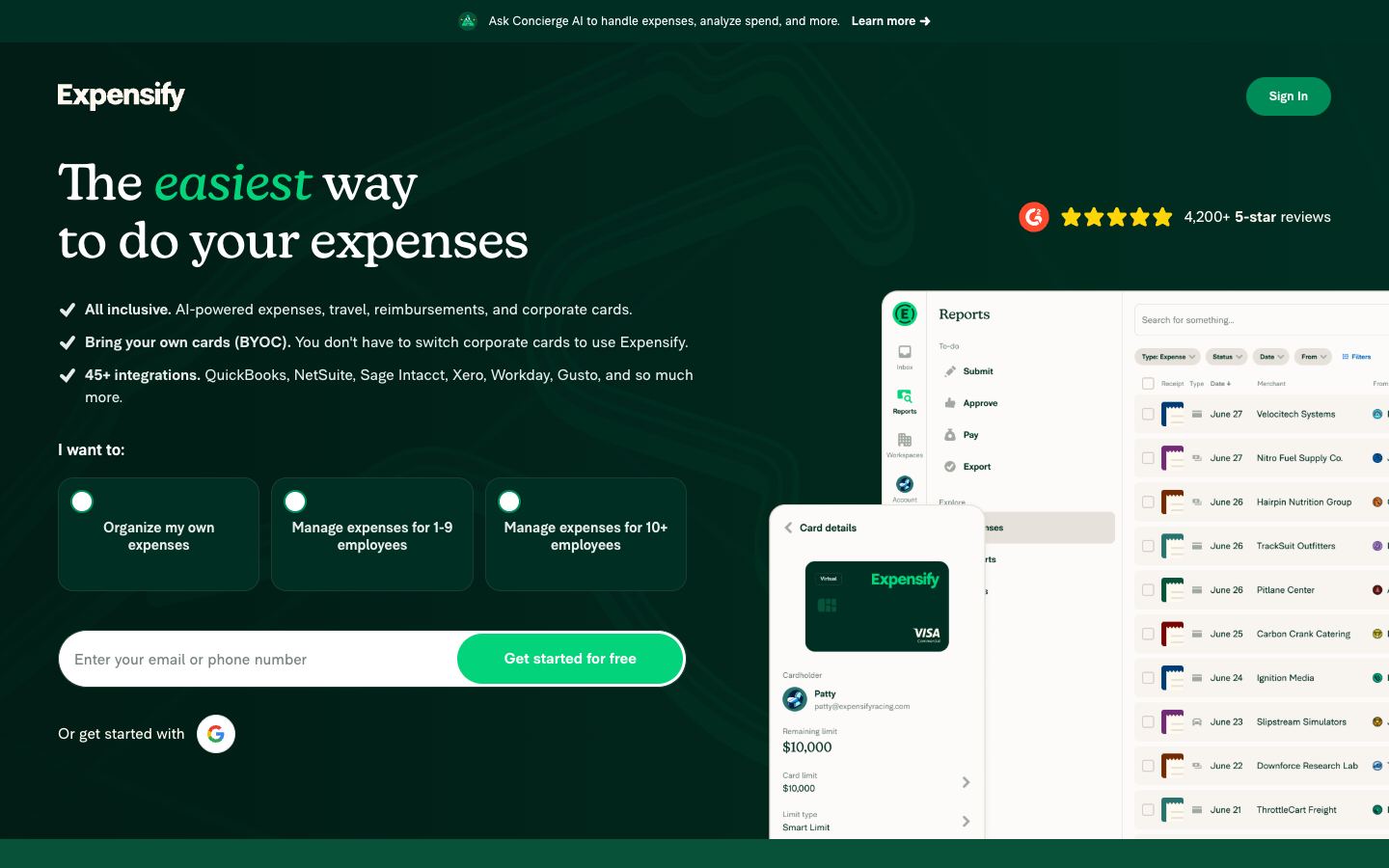 Screenshot of Expensify