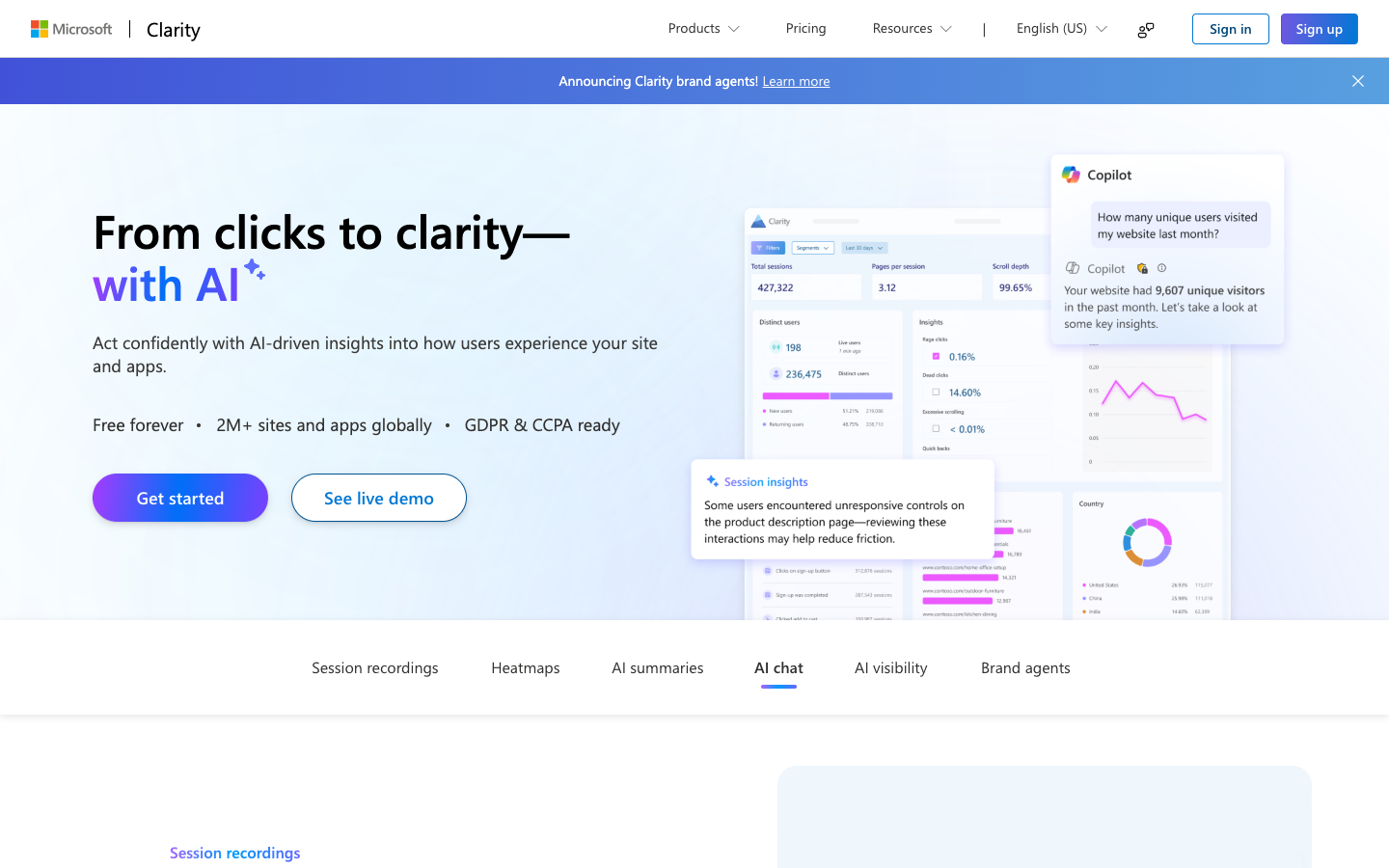 Screenshot of Microsoft Clarity