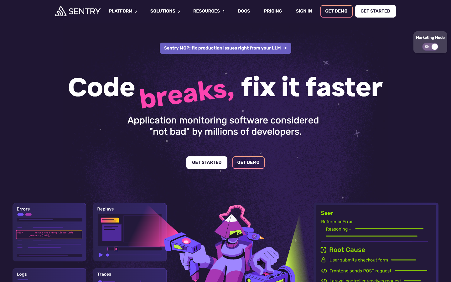 Screenshot of Sentry