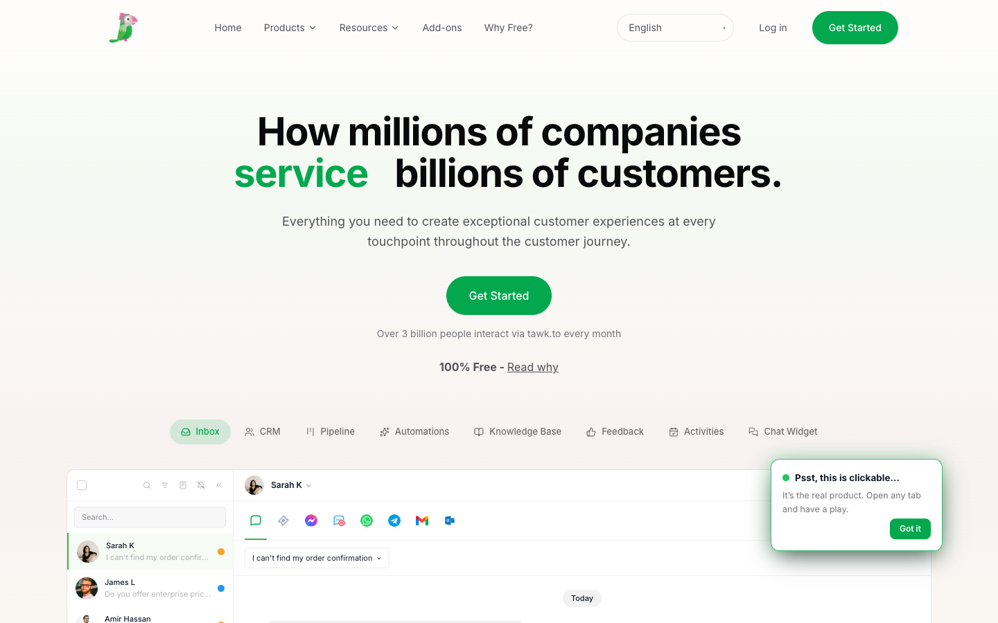 Screenshot of tawk.to